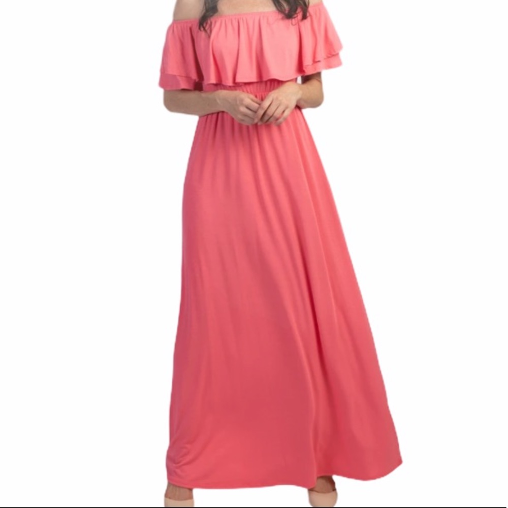 Pink Blush Off Shoulder Ruffle Trim Maxi Dress XL
